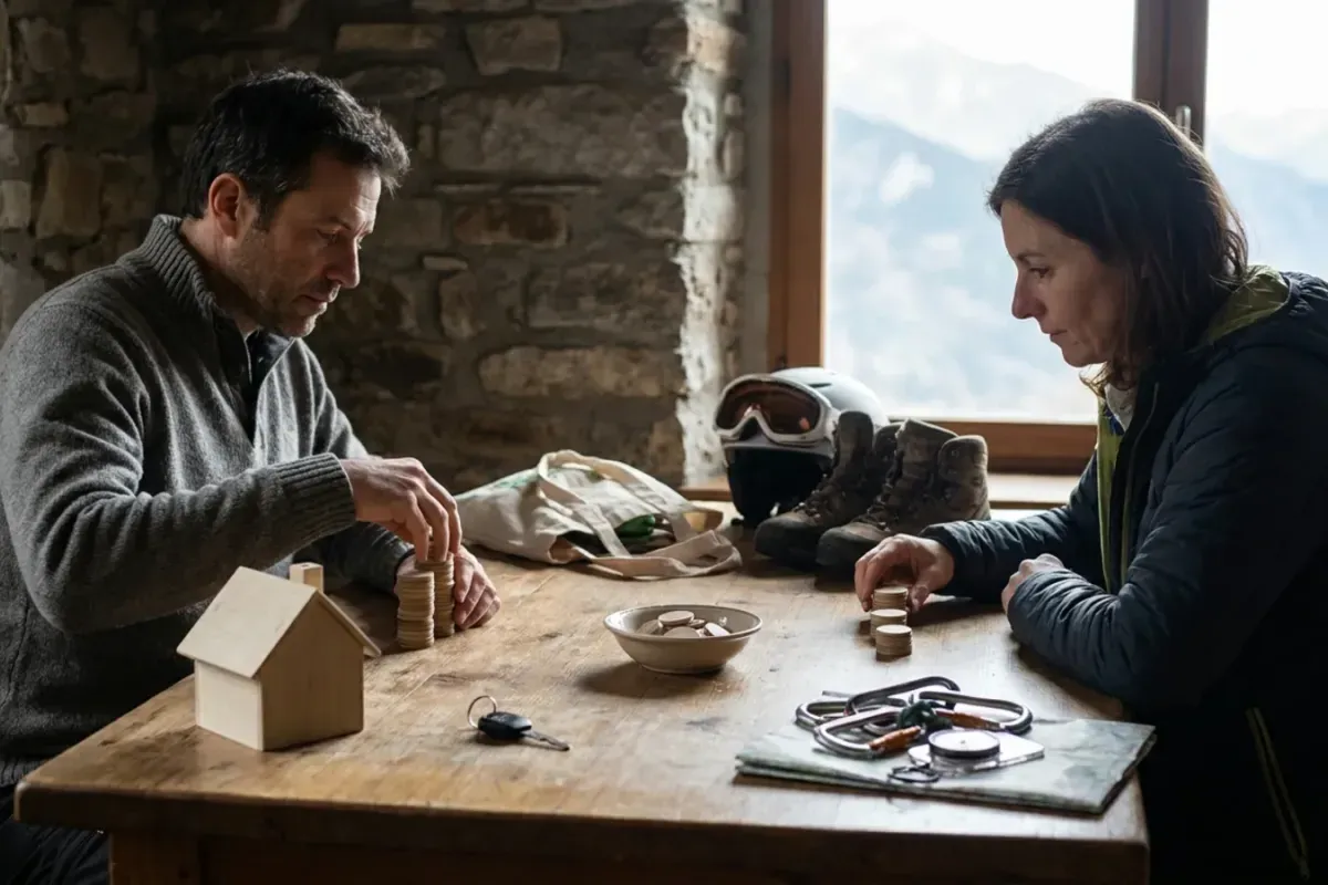 Des voyageurs additionnent les dépenses prévues pour leur location de chalet