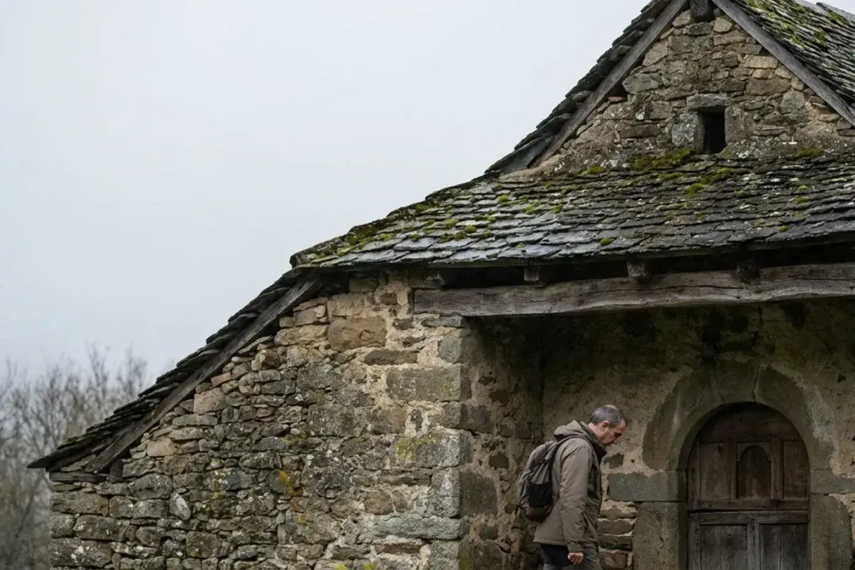Promeneur observant l’architecture ancienne d’un village pyrénéen